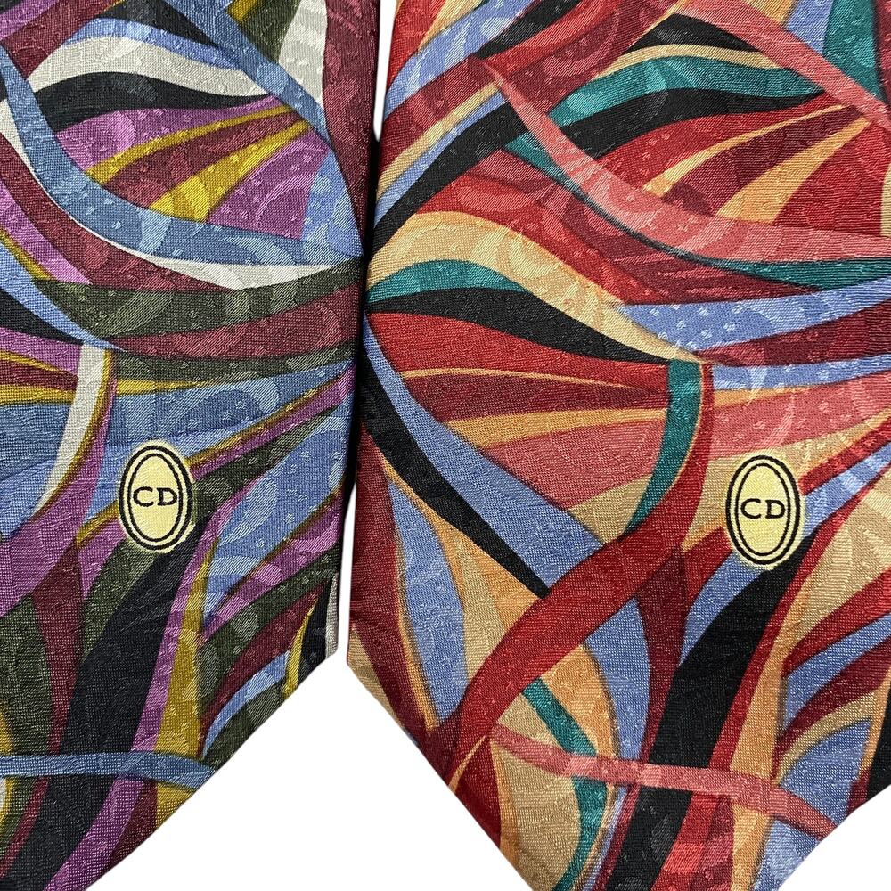 Vintage Christian Dior Printed Polyester Neck Tie Lot Of 2 - Picture 8 of 8